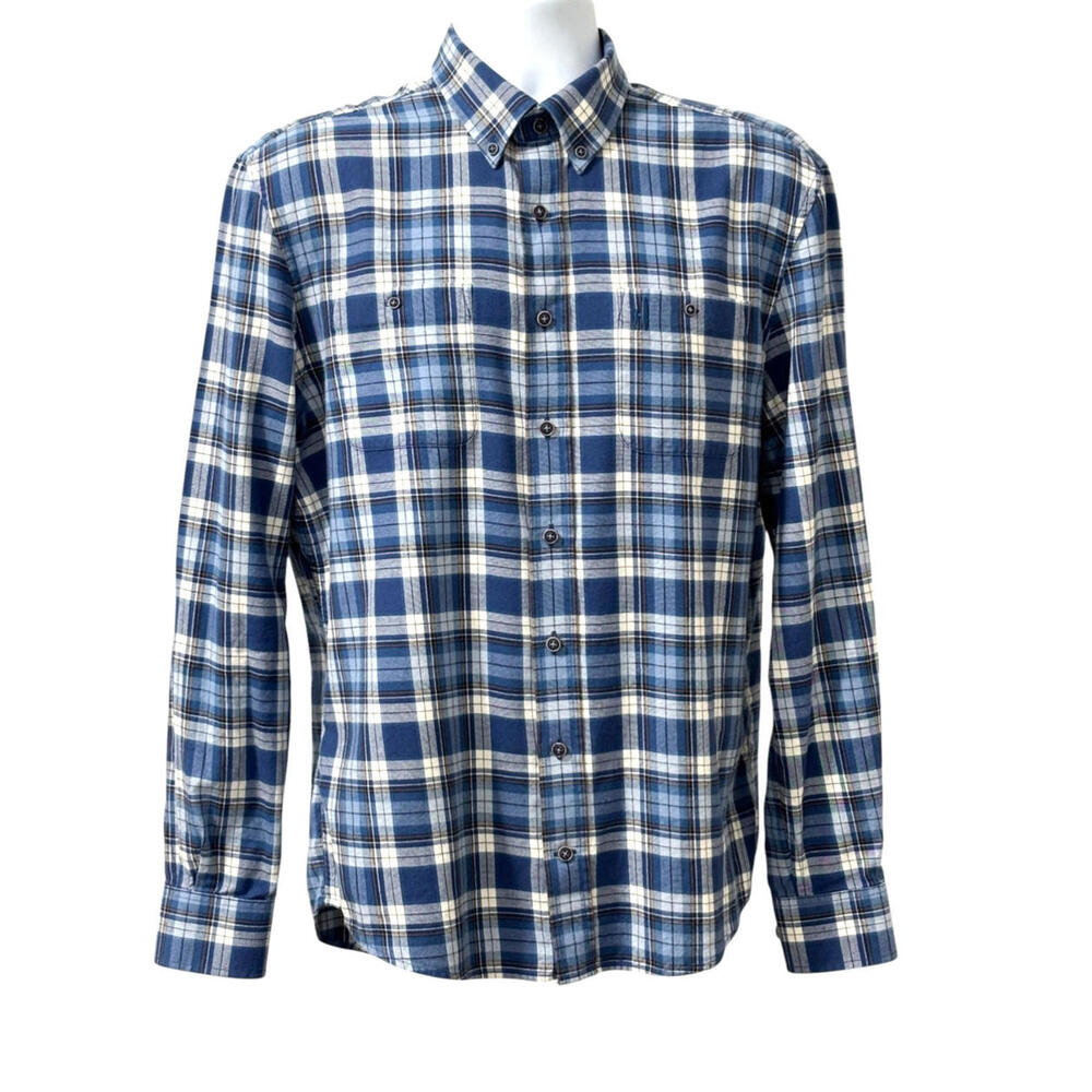 Johnnie-O Flannel Shirt Mens Size Medium Blue/White Plaid Hangin' Out Cotton